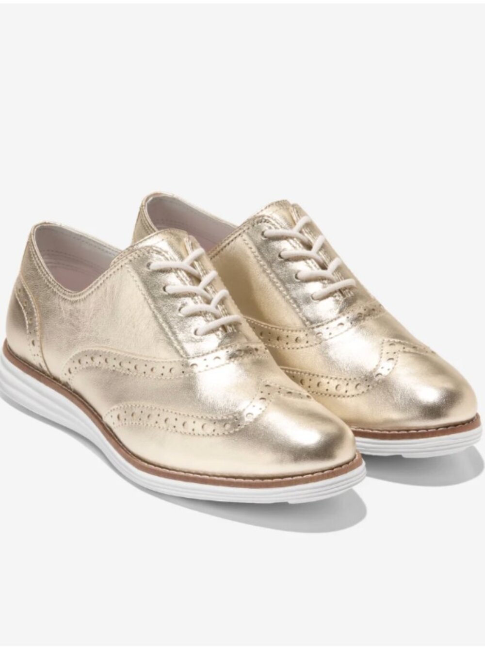 Cole Haan Gold Metallic Wingtip Oxford Shoes